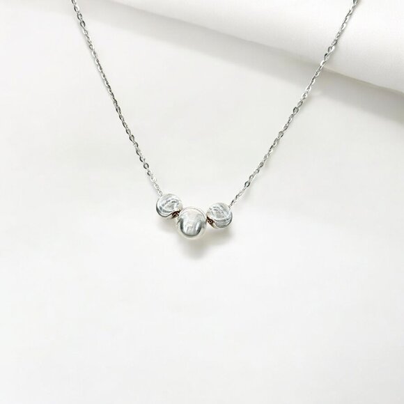 Tulle Textured Triad Orb Necklace - Mercury - Picture 4 of 5